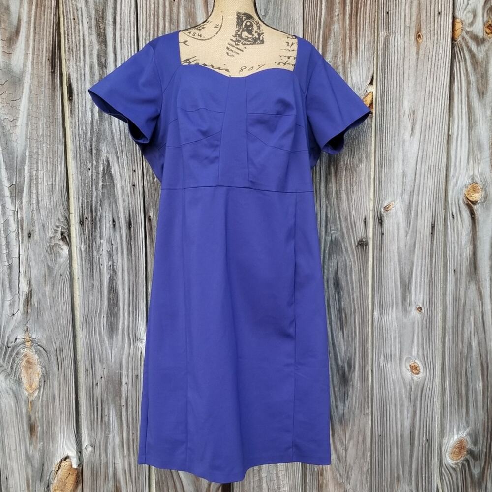 Plus Size 22 Dress Sweetheart Neck Eloquii Stretch Blue Purple Short Sleeve